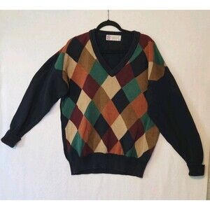Vintage 90s Slazenger Golf Shop Men's XL Argyle V-Neck Sweater Dropped Shoulder